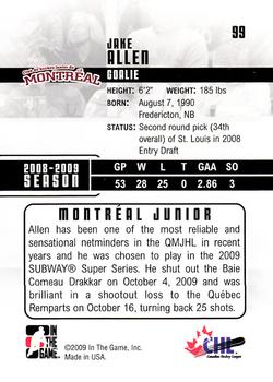 2009-10 In The Game Heroes and Prospects #99 Jake Allen Back