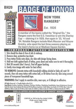 2009-10 Collector's Choice - Badge of Honor #BH20 New York Rangers Logo Back