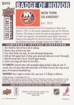2009-10 Collector's Choice - Badge of Honor #BH19 New York Islanders Logo Back