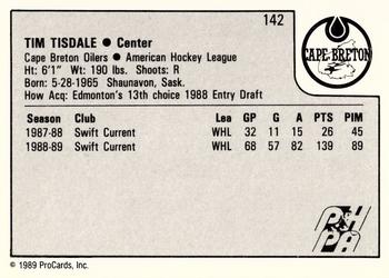 1989-90 ProCards AHL #142 Tim Tisdale Back
