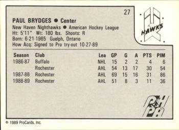 1989-90 ProCards AHL #27 Paul Brydges Back