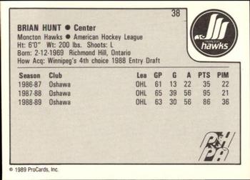 1989-90 ProCards AHL #38 Brian Hunt Back