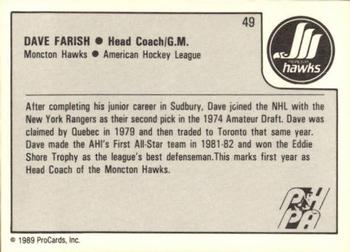 1989-90 ProCards AHL #49 Dave Farrish Back
