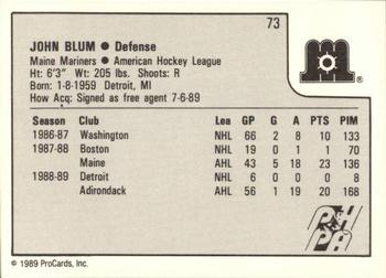 1989-90 ProCards AHL #73 John Blum Back