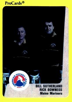 1989-90 ProCards AHL #75 Bill Sutherland / Rick Bowness Front