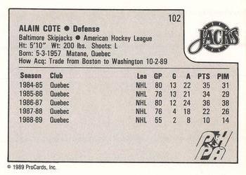 1989-90 ProCards AHL #102 Alain Cote Back