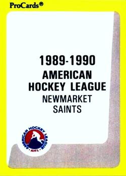 1989-90 ProCards AHL #104 Newmarket Checklist Front