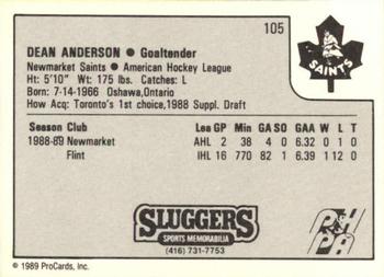 1989-90 ProCards AHL #105 Dean Anderson Back