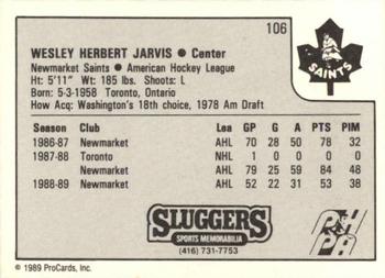 1989-90 ProCards AHL #106 Wes Jarvis Back