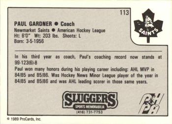1989-90 ProCards AHL #113 Paul Gardner Back