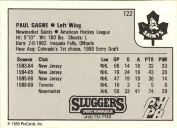 1989-90 ProCards AHL #122 Paul Gagne Back