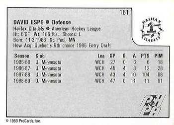 1989-90 ProCards AHL #161 David Espe Back
