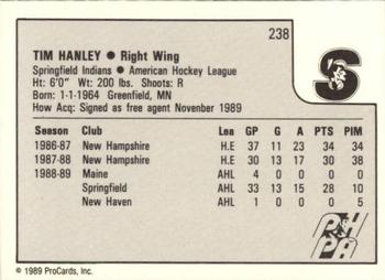 1989-90 ProCards AHL #238 Tim Hanley Back