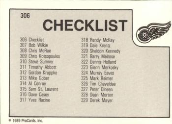 1989-90 ProCards AHL #306 Adirondack Checklist Back