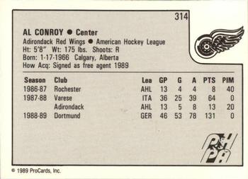 1989-90 ProCards AHL #314 Al Conroy Back