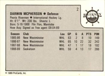 1989-90 ProCards IHL #2 Darwin McPherson Back