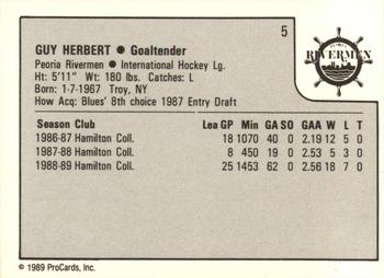 1989-90 ProCards IHL #5 Guy Hebert Back