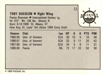 1989-90 ProCards IHL #12 Toby Ducolon Back