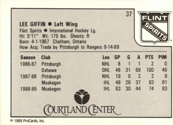 1989-90 ProCards IHL #37 Lee Giffin Back
