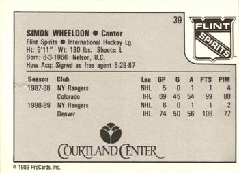 1989-90 ProCards IHL #39 Simon Wheeldon Back