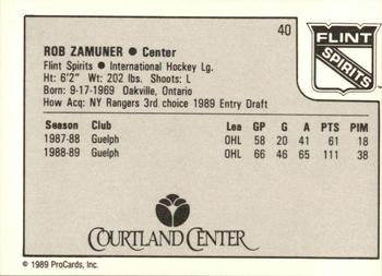 1989-90 ProCards IHL #40 Rob Zamuner Back