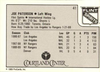 1989-90 ProCards IHL #41 Joe Paterson Back