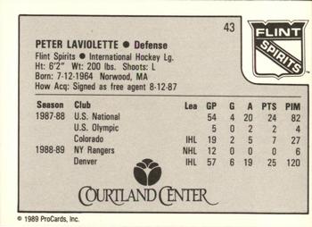1989-90 ProCards IHL #43 Peter Laviolette Back