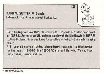 1989-90 ProCards IHL #58 Darryl Sutter Back