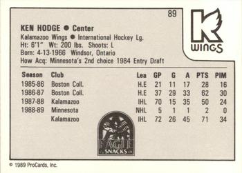 1989-90 ProCards IHL #89 Ken Hodge Back
