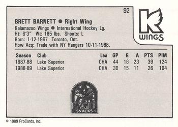 1989-90 ProCards IHL #92 Brett Barnett Back