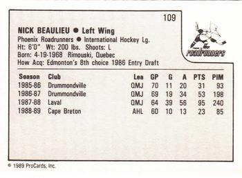 1989-90 ProCards IHL #109 Nick Beaulieu Back
