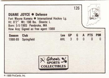 1989-90 ProCards IHL #126 Duane Joyce Back