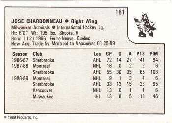 1989-90 ProCards IHL #181 Jose Charbonneau Back