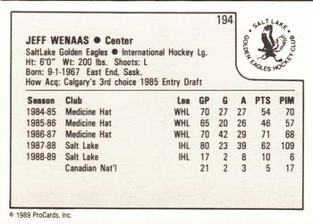 1989-90 ProCards IHL #194 Jeff Wenaas Back