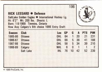 1989-90 ProCards IHL #196 Rick Lessard Back
