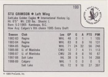 1989-90 ProCards IHL #199 Stu Grimson Back