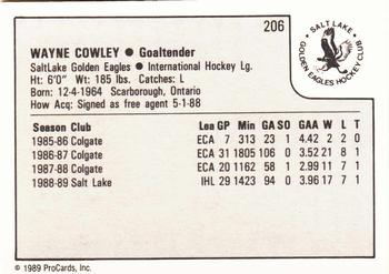 1989-90 ProCards IHL #206 Wayne Cowley Back