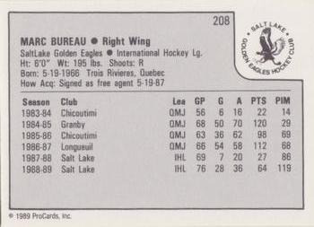 1989-90 ProCards IHL #208 Marc Bureau Back