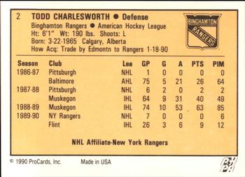1990-91 ProCards AHL/IHL #2 Todd Charlesworth Back