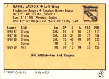 1990-91 ProCards AHL/IHL #7 Daniel Lacroix Back