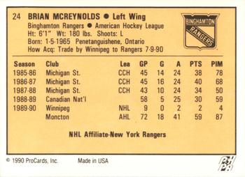 1990-91 ProCards AHL/IHL #24 Brian McReynolds Back
