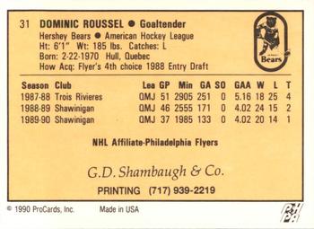 1990-91 ProCards AHL/IHL #31 Dominic Roussel Back