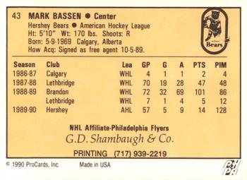 1990-91 ProCards AHL/IHL #43 Mark Bassen Back