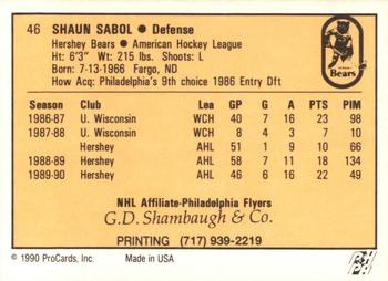1990-91 ProCards AHL/IHL #46 Shaun Sabol Back