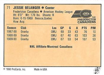 1990-91 ProCards AHL/IHL #71 Jesse Belanger Back