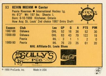 1990-91 ProCards AHL/IHL #93 Kevin Miehm Back