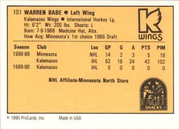 1990-91 ProCards AHL/IHL #101 Warren Babe Back