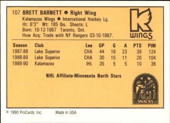 1990-91 ProCards AHL/IHL #107 Brett Barnett Back