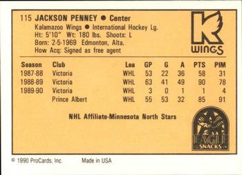 1990-91 ProCards AHL/IHL #115 Jackson Penney Back