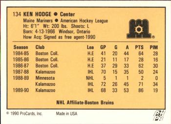1990-91 ProCards AHL/IHL #134 Ken Hodge Back